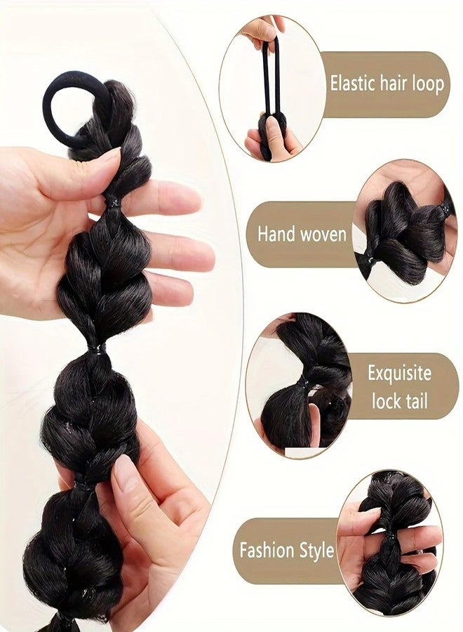 RUSTAMM Bubble Ponytail Wig Synthetic Braided Extensions with Hair Ties Hair Band Hairpieces for Women Girls DIY Daily Wear Accessories (black) - Image 4